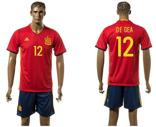 Spain #12 De Gea Red Home(Dark Blue Shorts) Soccer Country Jersey