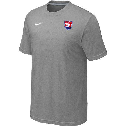 USA 2014 World Small Logo Soccer T Shirts Light Grey