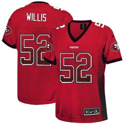 49ers #52 Patrick Willis Red Team Color Women's Stitched NFL Elite Drift Fashion Jersey