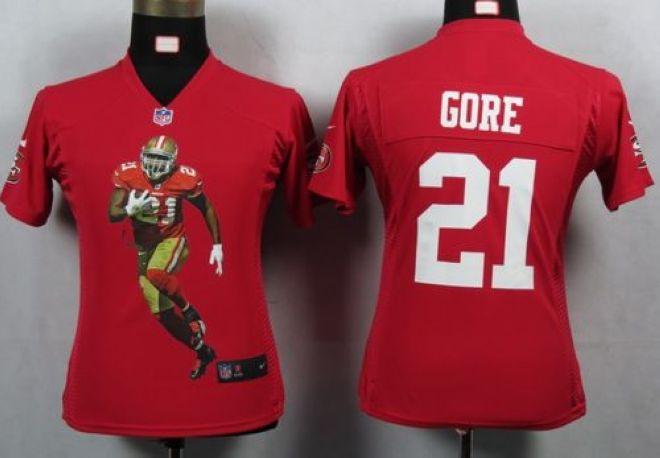 49ers #21 Frank Gore Red Team Color Women's Portrait Fashion NFL Game Jersey