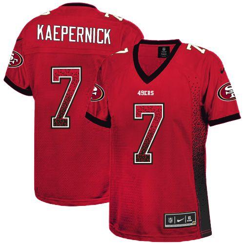 49ers #7 Colin Kaepernick Red Team Color Women's Stitched NFL Elite Drift Fashion Jersey