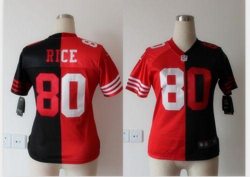 49ers #80 Jerry Rice Black/Red Women's Stitched NFL Elite Split Jersey