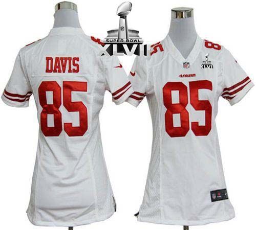 49ers #85 Vernon Davis White Super Bowl XLVII Women's Stitched NFL Elite Jersey