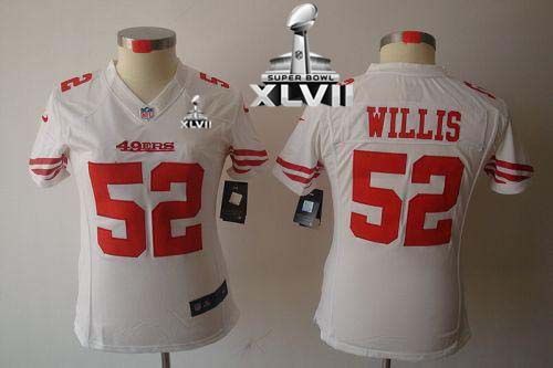 49ers #52 Patrick Willis White Super Bowl XLVII Women's Stitched NFL Limited Jersey