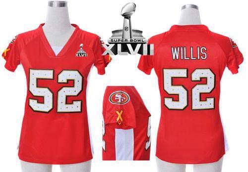 49ers #52 Patrick Willis Red Team Color Draft Him Name & Number Top Super Bowl XLVII Women's Stitched NFL Elite Jersey
