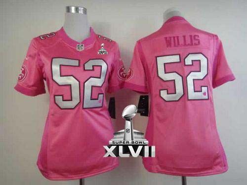 49ers #52 Patrick Willis Pink Super Bowl XLVII Women's Be Luv'd Stitched NFL Elite Jersey