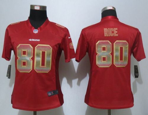 49ers #80 Jerry Rice Red Team Color Women's Stitched NFL Elite Strobe Jersey