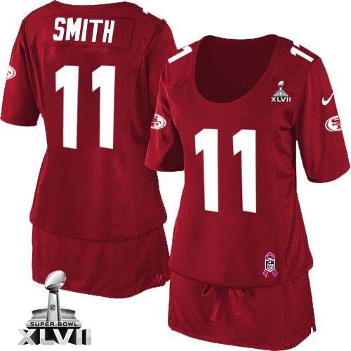 49ers #11 Alex Smith Red Team Color Super Bowl XLVII Women's Breast Cancer Awareness Stitched NFL Elite Jersey