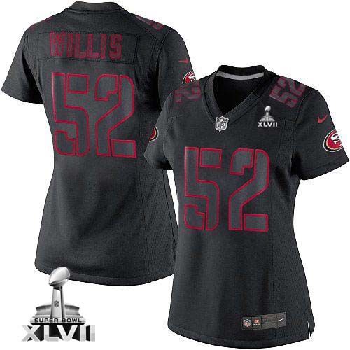 49ers #52 Patrick Willis Black Impact Super Bowl XLVII Women's Stitched NFL Limited Jersey