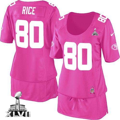 49ers #80 Jerry Rice Pink Super Bowl XLVII Women's Breast Cancer Awareness Stitched NFL Elite Jersey