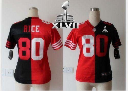 49ers #80 Jerry Rice Black/Red Super Bowl XLVII Women's Stitched NFL Elite Split Jersey