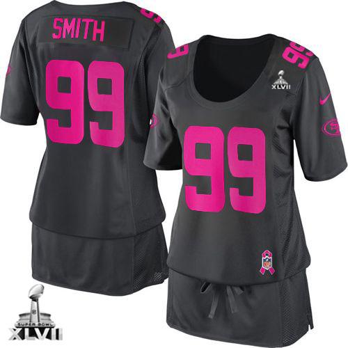 49ers #99 Aldon Smith Dark Grey Super Bowl XLVII Women's Breast Cancer Awareness Stitched NFL Elite Jersey