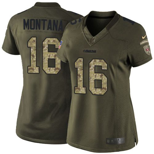 49ers #16 Joe Montana Green Women's Stitched NFL Limited Salute to Service Jersey