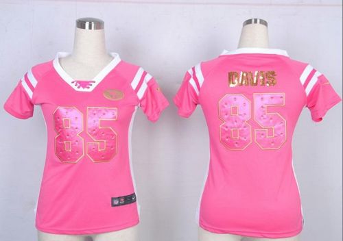 49ers #85 Vernon Davis Pink Women's Stitched NFL Elite Draft Him Shimmer Jersey