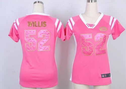 49ers #52 Patrick Willis Pink Women's Stitched NFL Elite Draft Him Shimmer Jersey