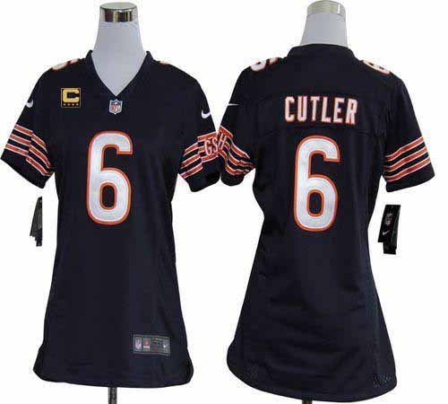 Bears #6 Jay Cutler Navy Blue Team Color With C Patch Women's Stitched NFL Elite Jersey