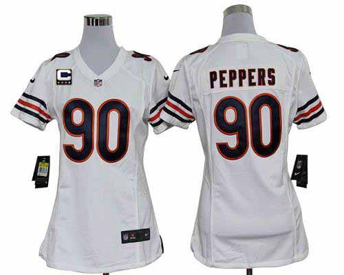 Bears #90 Julius Peppers White With C Patch Women's Stitched NFL Elite Jersey