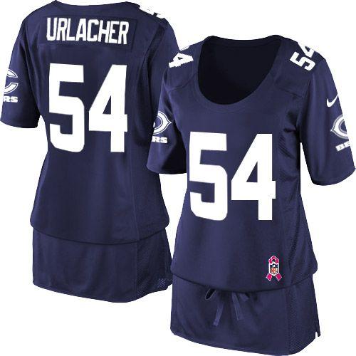 Bears #54 Brian Urlacher Navy Blue Team Color Women's Breast Cancer Awareness Stitched NFL Elite Jersey