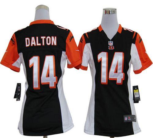 Bengals #14 Andy Dalton Black Team Color Women's Stitched NFL Elite Jersey