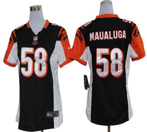 Bengals #58 Rey Maualuga Black Team Color Women's Stitched NFL Elite Jersey