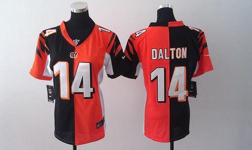 Bengals #14 Andy Dalton Orange/Black Women's Stitched NFL Elite Split Jersey