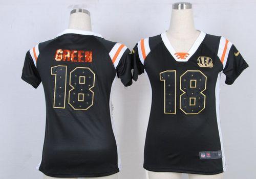 Bengals #18 A.J. Green Black Team Color Women's Stitched NFL Elite Draft Him Shimmer Jersey