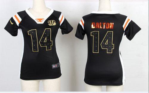 Bengals #14 Andy Dalton Black Team Color Women's Stitched NFL Elite Draft Him Shimmer Jersey