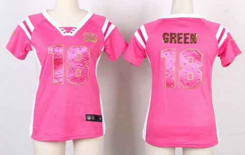 Bengals #18 A.J. Green Pink Women's Stitched NFL Elite Draft Him Shimmer Jersey