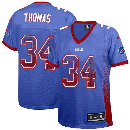 Bills #34 Thurman Thomas Royal Blue Team Color Women's Stitched NFL Elite Drift Fashion Jersey