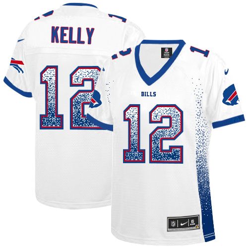 Bills #12 Jim Kelly White Women's Stitched NFL Elite Drift Fashion Jersey