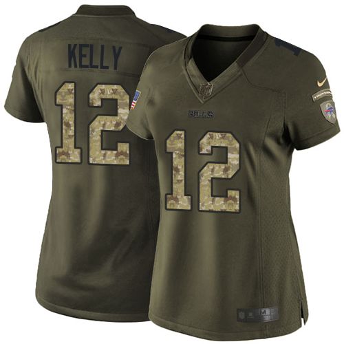 Bills #12 Jim Kelly Green Women's Stitched NFL Limited Salute to Service Jersey