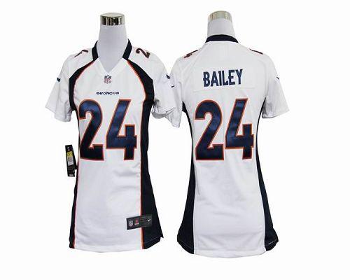 Broncos #24 Champ Bailey White Women's Stitched NFL Elite Jersey