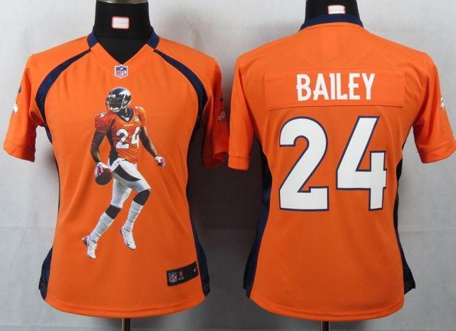 Broncos #24 Champ Bailey Orange Team Color Women's Portrait Fashion NFL Game Jersey