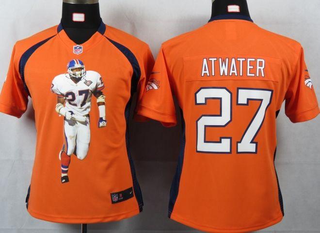 Broncos #27 Steve Atwater Orange Team Color Women's Portrait Fashion NFL Game Jersey