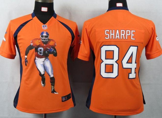Broncos #84 Shannon Sharpe Orange Team Color Women's Portrait Fashion NFL Game Jersey