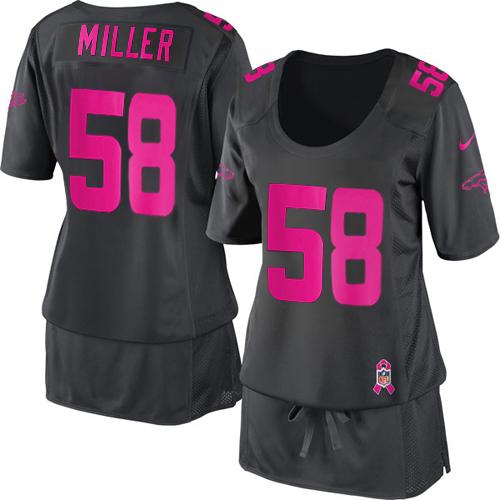 Broncos #58 Von Miller Dark Grey Women's Breast Cancer Awareness Stitched NFL Elite Jersey