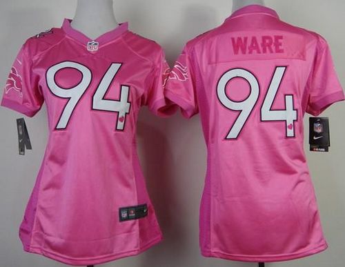 Broncos #94 DeMarcus Ware Pink New Women's Be Luv'd Stitched NFL Elite Jersey