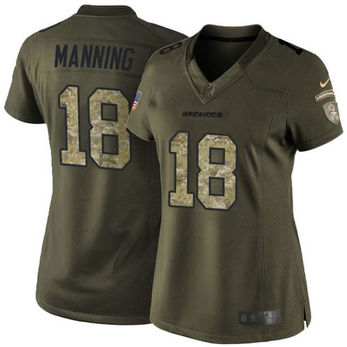 Broncos #18 Peyton Manning Green Women's Stitched NFL Limited Salute to Service Jersey