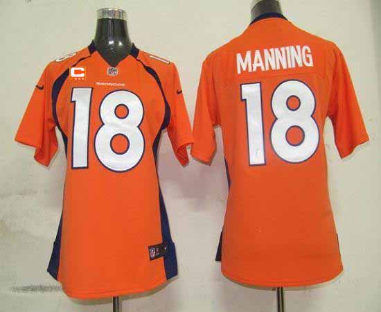Broncos #18 Peyton Manning Orange Team Color With C Patch Women's Stitched NFL Elite Jersey