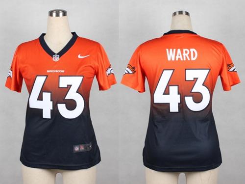 Broncos #47 T.J. Ward Orange/Blue Women's Stitched NFL Elite Fadeaway Fashion Jersey