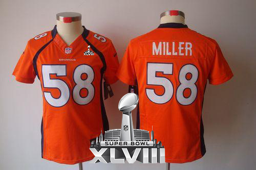 Broncos #58 Von Miller Orange Team Color Super Bowl XLVIII Women's Stitched NFL Limited Jersey