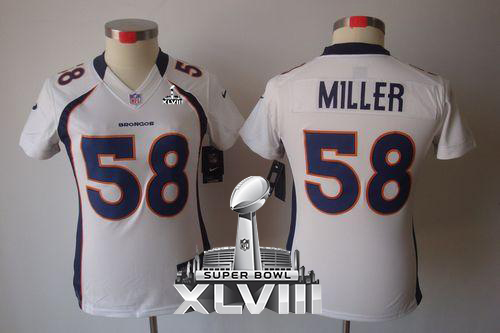 Broncos #58 Von Miller White Super Bowl XLVIII Women's Stitched NFL Limited Jersey