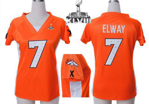 Broncos #7 John Elway Orange Team Color Draft Him Name & Number Top Super Bowl XLVIII Women's Stitched NFL Elite Jersey