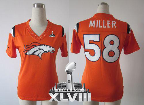 Broncos #58 Von Miller Orange Team Color Super Bowl XLVIII Women's Stitched NFL Team Diamond Elite Jersey