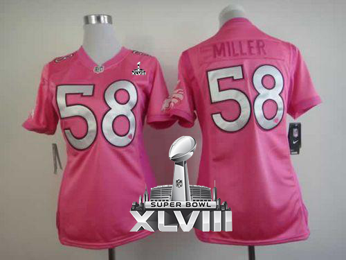 Broncos #58 Von Miller Pink Super Bowl XLVIII Women's Be Luv'd Stitched NFL Elite Jersey