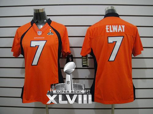 Broncos #7 John Elway Orange Team Color Super Bowl XLVIII Women's Stitched NFL Limited Jersey