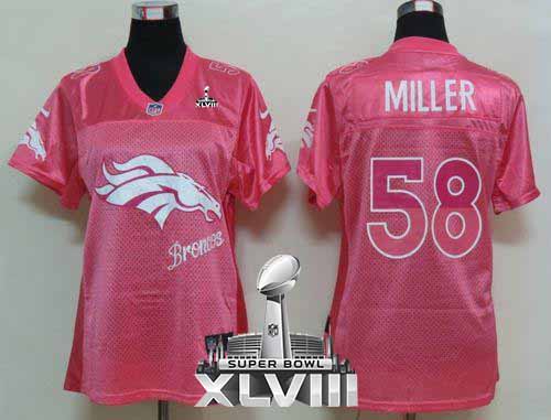 Broncos #58 Von Miller Pink Super Bowl XLVIII Women's Fem Fan NFL Game Jersey