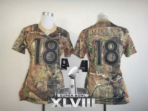 Broncos #18 Peyton Manning Camo Super Bowl XLVIII Women's Stitched NFL Realtree Elite Jersey
