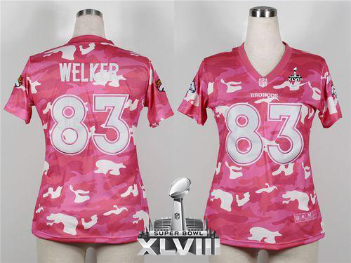Broncos #83 Wes Welker Pink Super Bowl XLVIII Women's Stitched NFL Elite Camo Fashion Jersey