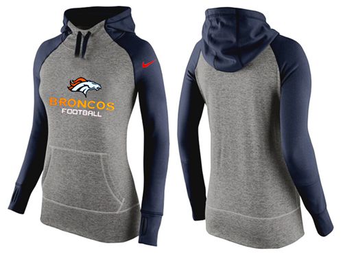 Women's Denver Broncos Performance Hoodie Grey & Dark Blue